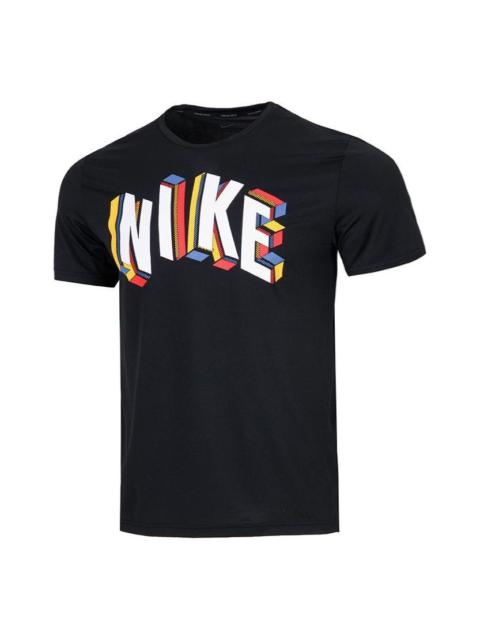 Nike Men's Nike Large Logo Alphabet Printing Round Neck Short Sleeve Black T-Shirt DM6667-011
