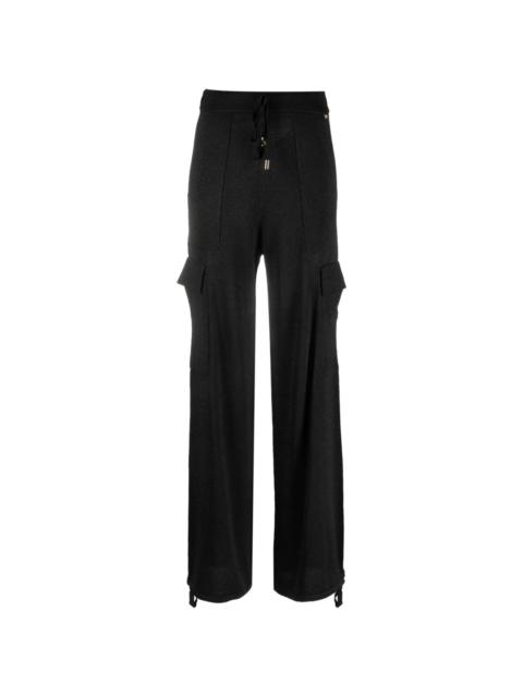 metallic-threading high-waisted trousers
