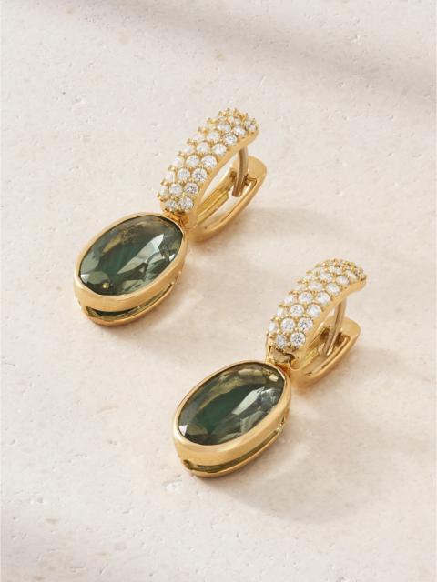MARLA AARON 18-karat Gold Diamond, Prasiolite And Malachite Earrings