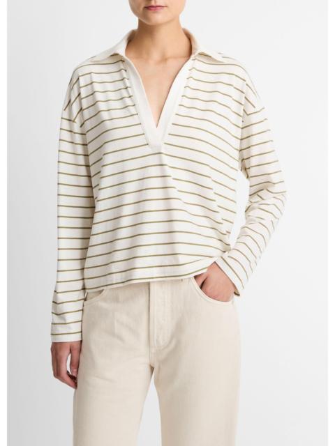 Vince Striped Cotton Long-Sleeve Polo Shirt