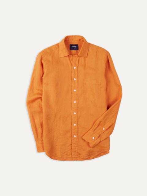 Drake's Yellow Linen Spread Collar Shirt