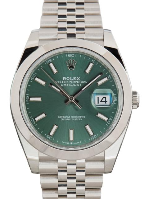 ROLEX Pre-Owned Rolex Datejust 41 Mint Green Dial Ref 126300 Smooth Bezel