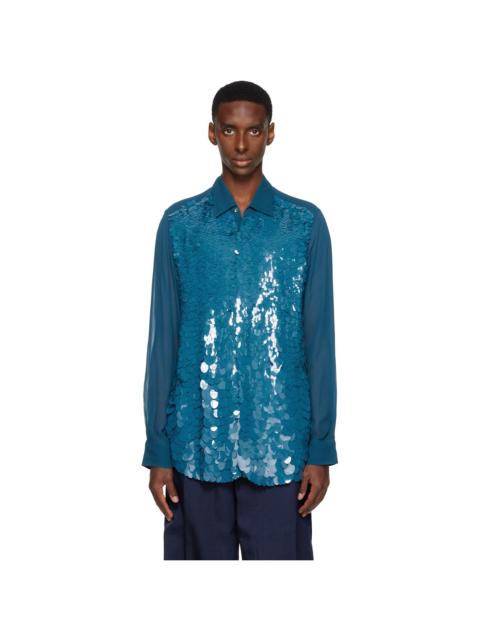 Dries Van Noten Blue Sequinned Shirt