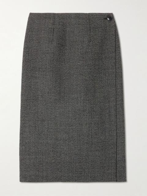 MARIE ADAM-LEENAERDT Reversible houndstooth tweed and wool-twill midi wrap skirt Black