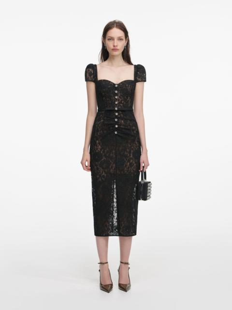 self-portrait Black Sweetheart Lace Midi Dress