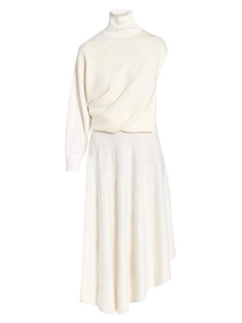 Alaïa Women's Wool One-Sleeve Turtleneck Sweaterdress - Blanc Naturel