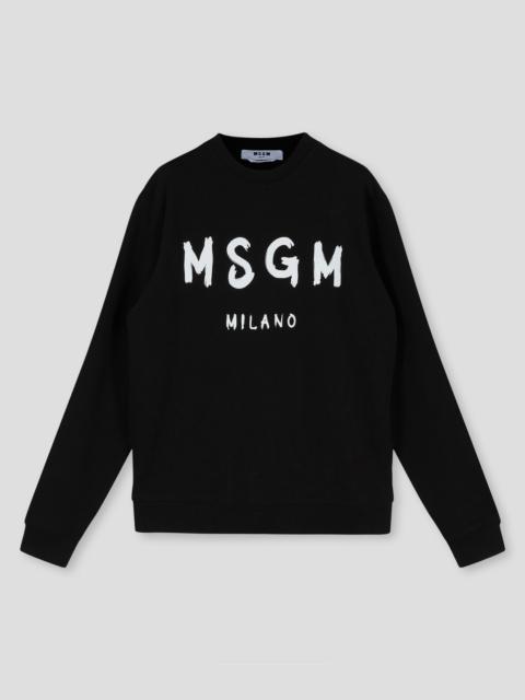 MSGM Black crew neck sweatshirt with brushstroke logo