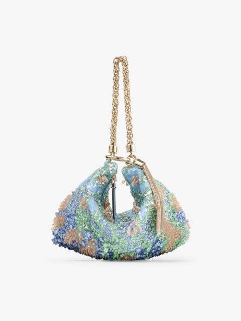 JIMMY CHOO Callie Blue Multi Satin Clutch Bag with Multi Crystal Embroidery