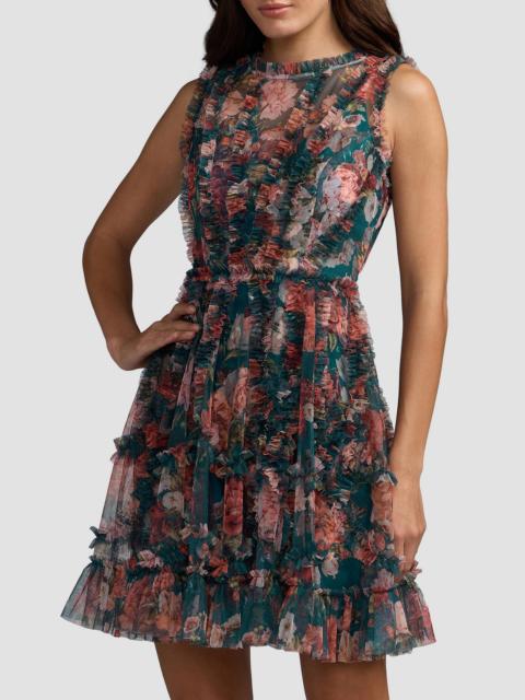 MAC DUGGAL Women's Floral Micro Ruffle Minidress - Teal Multi