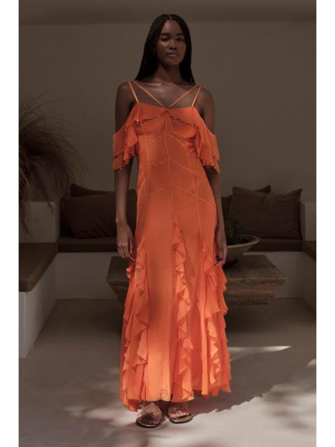 KAREN MILLEN Crinkle Beaded Cold Shoulder Maxi Dress