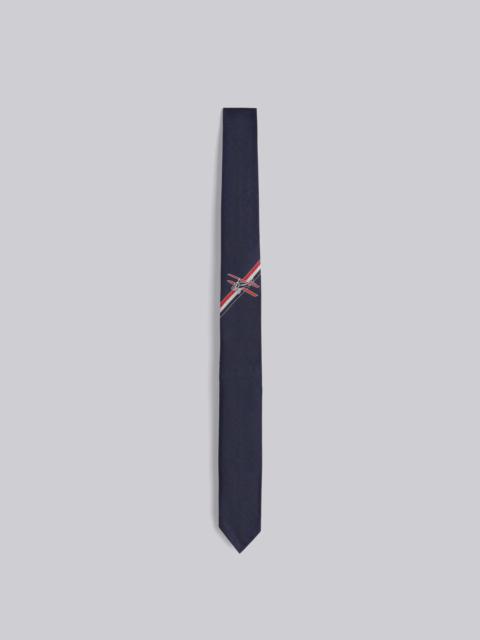 Thom Browne Navy Silk Jacquard Stripe Plane Icon Tie