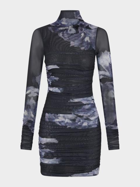 NICHOLAS Mila Long-Sleeve Mock-Neck Mesh Mini Dress