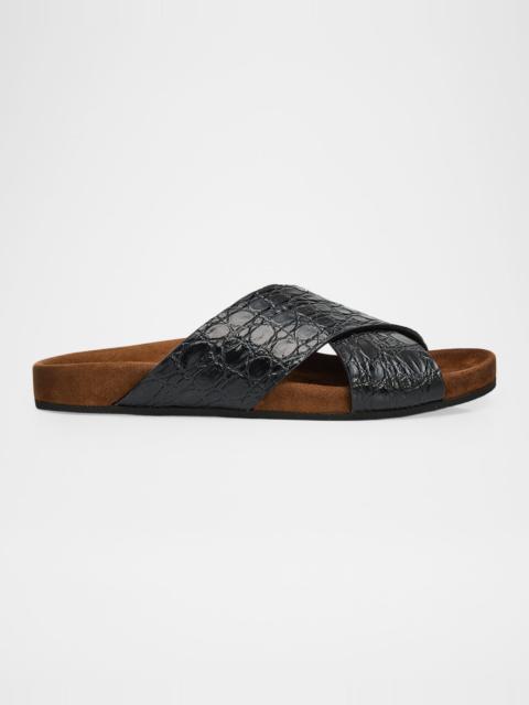 Giuseppe Zanotti Men's Ryan 10 Croc-Embossed Leather & Suede Slides