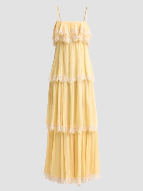 HEMANT & NANDITA Women's Lace-Trim Tiered Maxi Dress - Yellow
