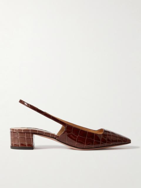 AQUAZZURA Ginza 35 Croc-effect Leather Slingback Pumps