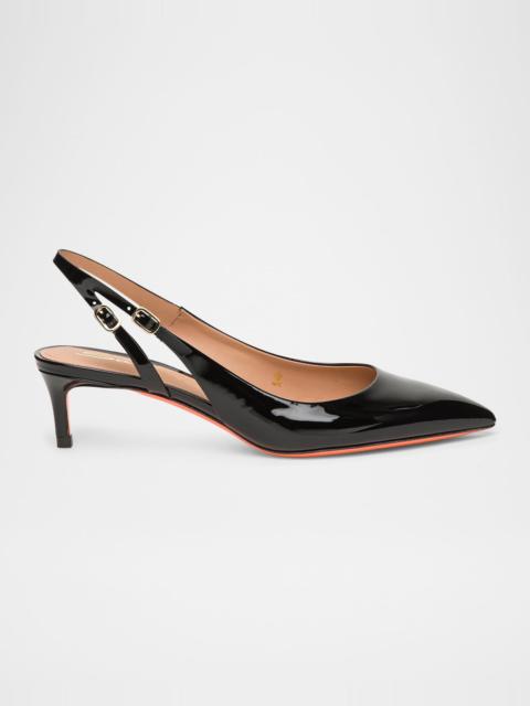 Santoni Audrey Patent Kitten Slingback Pumps