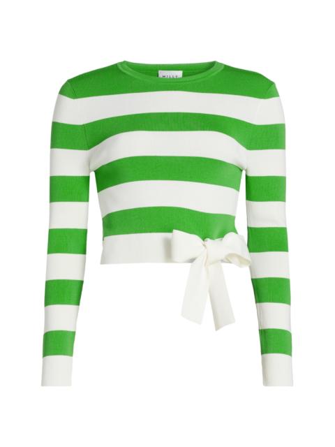 MILLY Women's Gia Striped Bow-Detail Crop Pullover Sweater - Green White