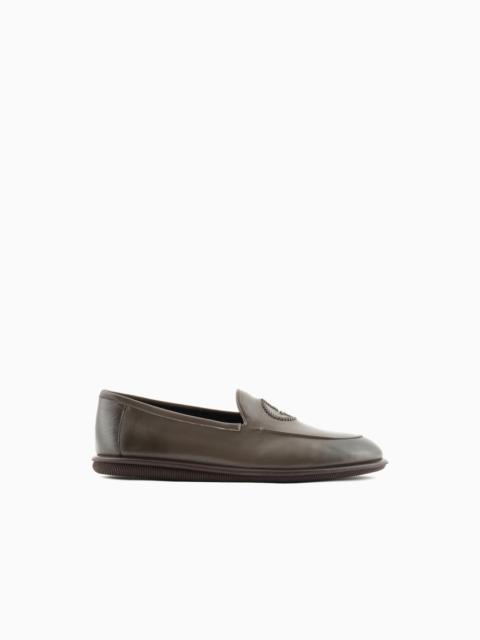 GIORGIO ARMANI 빈티지 냅파 가죽 loafers 와 embroidered 로고