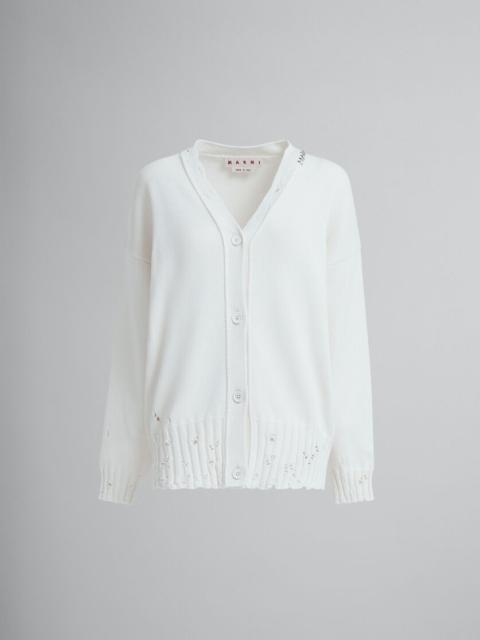 WHITE DISHEVELLED COTTON CARDIGAN WITH MARNI MENDING LOGO