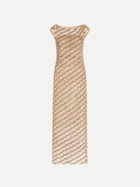 Oscar de la Renta BEADED WAVE EMBROIDERED SLEEVELESS COCKTAIL DRESS