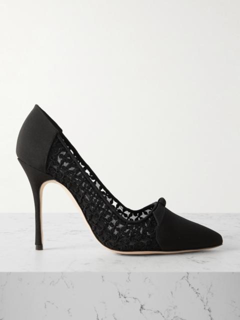 Manolo Blahnik Riniala 105 Bow-embellished Embroidered Mesh And Crepe De Chine Pumps