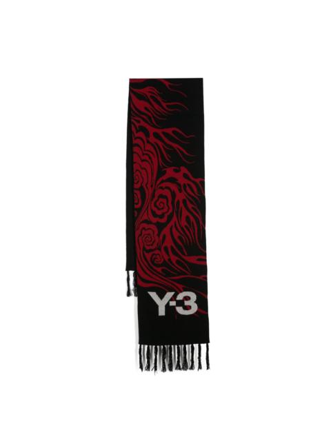 logo-jacquard fringed scarf