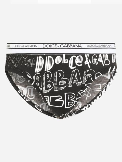 Dolce & Gabbana Two-way stretch cotton mid-rise briefs with logo print