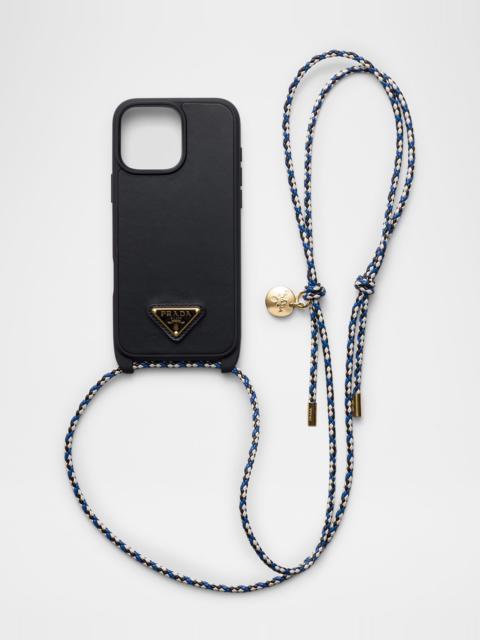 Prada iPhone 16 Pro Max Leather Shoulder Strap Phone Case