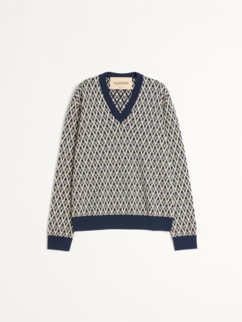 Valentino WOOL SWEATER WITH TOUTE LA V JACQUARD PATTERN