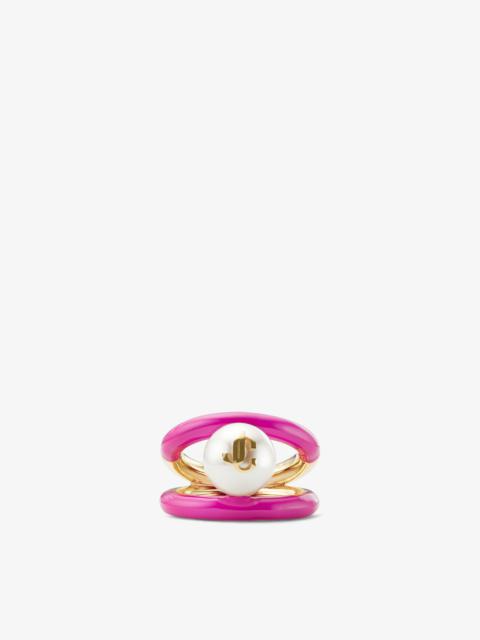 JIMMY CHOO Pearl Ring
Gold-Finish Metal and Fuchsia JC Enamel Pearl Ring
