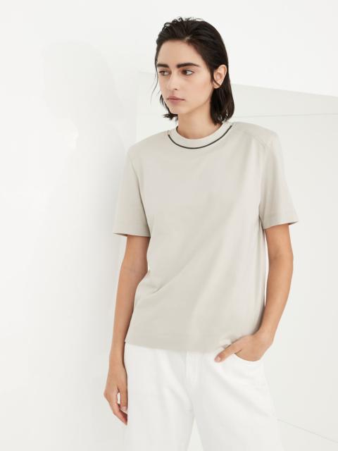 Cotton jersey T-shirt with padded shoulder and shiny neckline