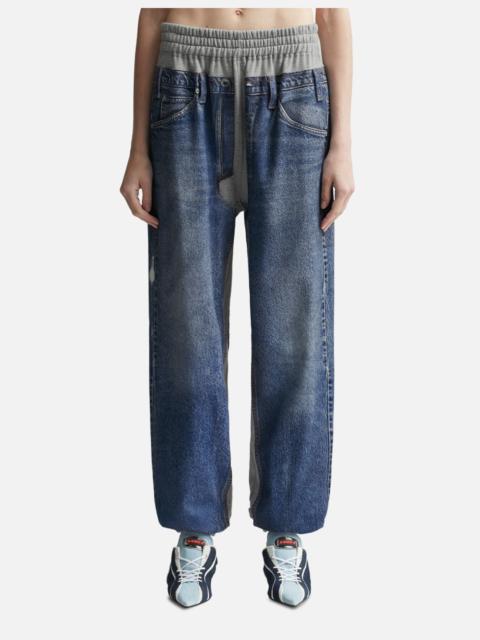 pushBUTTON GRAY DENIM PRINTED SWEATPANTS