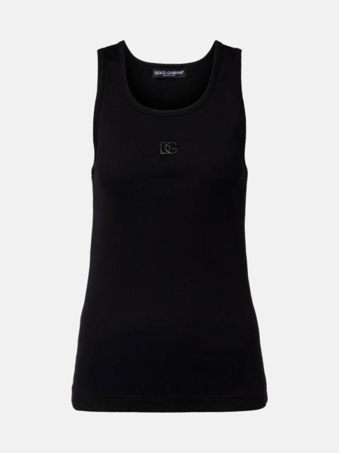 Dolce & Gabbana DG embellished ribbed-knit cotton tank top