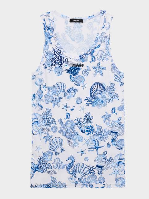 VERSACE Men's La Vacanza Cotton Rib Tank Top