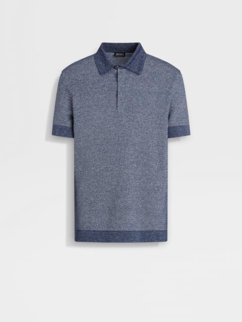 ZEGNA UTILITY BLUE COTTON LINEN AND SILK POLO SHIRT