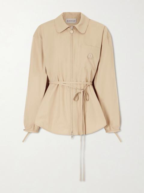 Moncler Belted appliquéd cotton-poplin zip-up shirt Camel