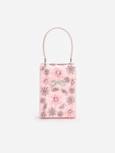 self-portrait Pink Satin Floral Crystal Mini Bag