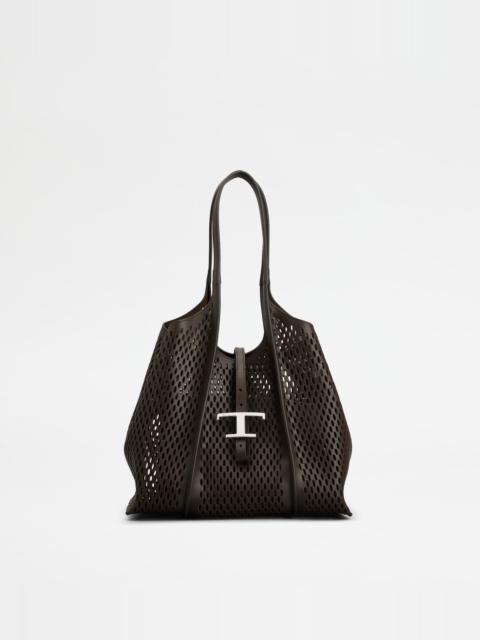 Tod's T TIMELESS SHOPPING BAG IN LEATHER SMALL - BROWN