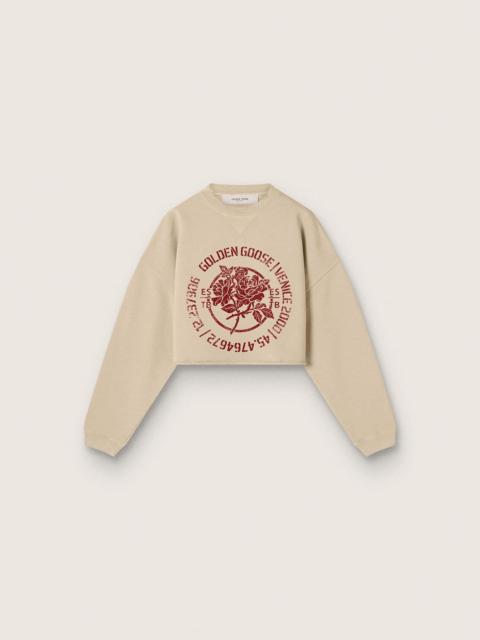 Golden Goose Women's cropped sweatshirt in beige cotton with print