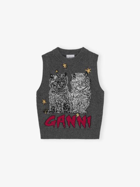 GANNI GREY GRAPHIC CATS VEST