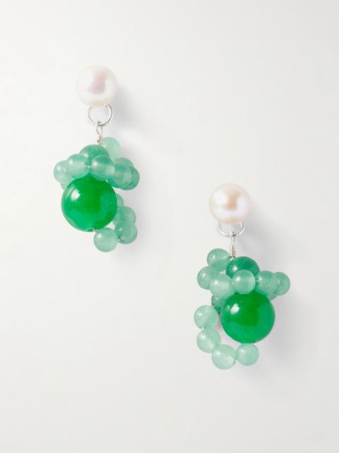 Completedworks Recycled silver, pearl and beaded earrings Green