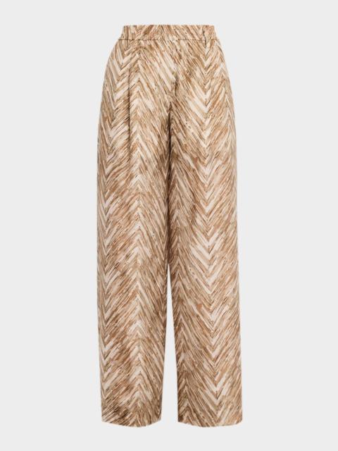 Brunello Cucinelli Chevron Silk Wide-Leg Summer Pants
