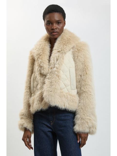 KAREN MILLEN Faux Fur & Quilted Padded Mix Short Coat