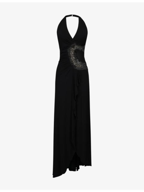 House of CB Natalina Halter-Neck Stretch-Woven Maxi Dress