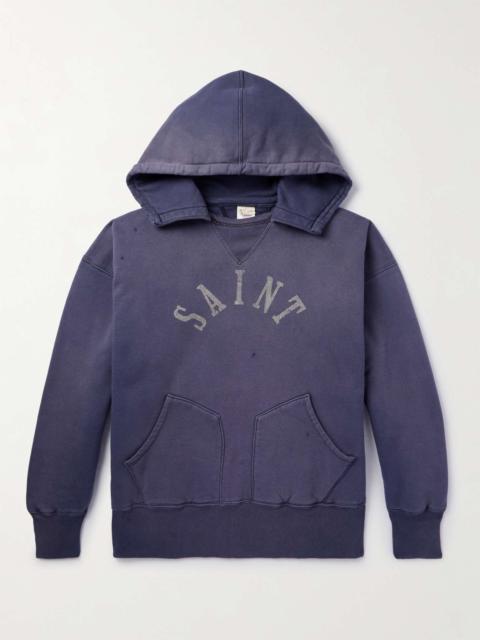 SAINT M×××××× Logo-Print Distressed Cotton-Jersey Hoodie