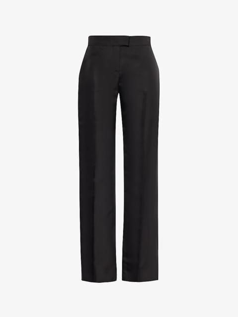 Centre-crease straight-leg high-rise silk-satin trousers
