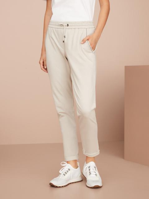 Stretch cotton lightweight French terry trousers with monili