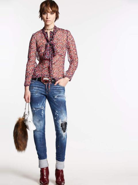 DSQUARED2 S.S. DARK RIPPED LEATHER PATCH JENNIFER JEANS