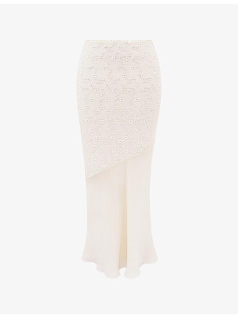 House of CB Lana broderie-anglaise cotton-blend maxi skirt
