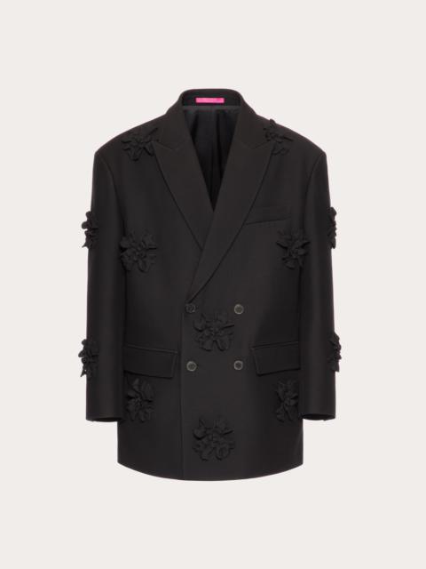 Valentino CREPE COUTURE DOUBLE-BREASTED BLAZER WITH FLORAL PATCHWORK EMBROIDERY